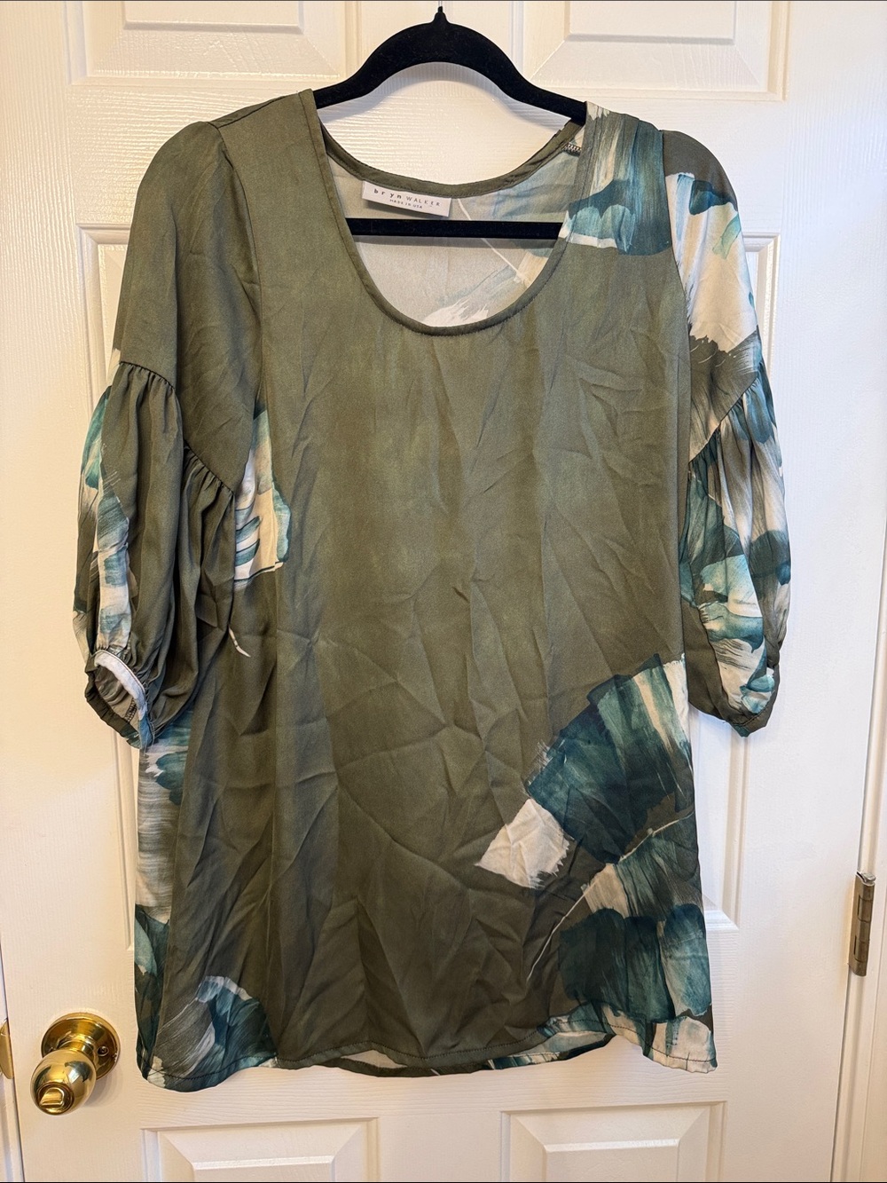 Bryn Walker oversized Olive & Teal Floral Puff Sleeve Tunic